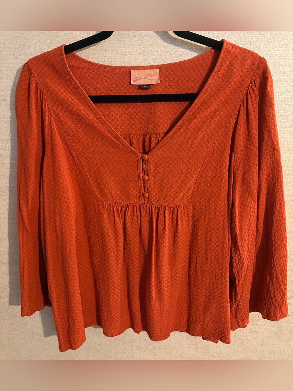 Universal Thread Rust Orange V-Neck Button Peasant Blouse